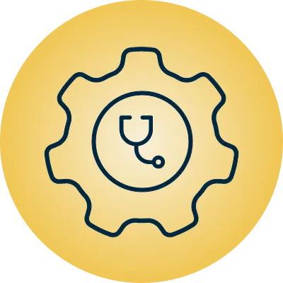 Iconography of gear with stethoscope in the center