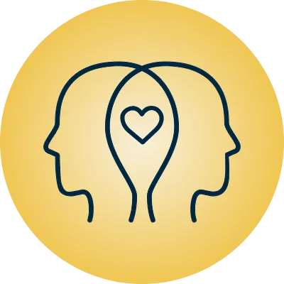 Iconography of two face silhouettes overlapping with a heart