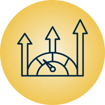 Iconography of gauge meter with arrows pointing upwards